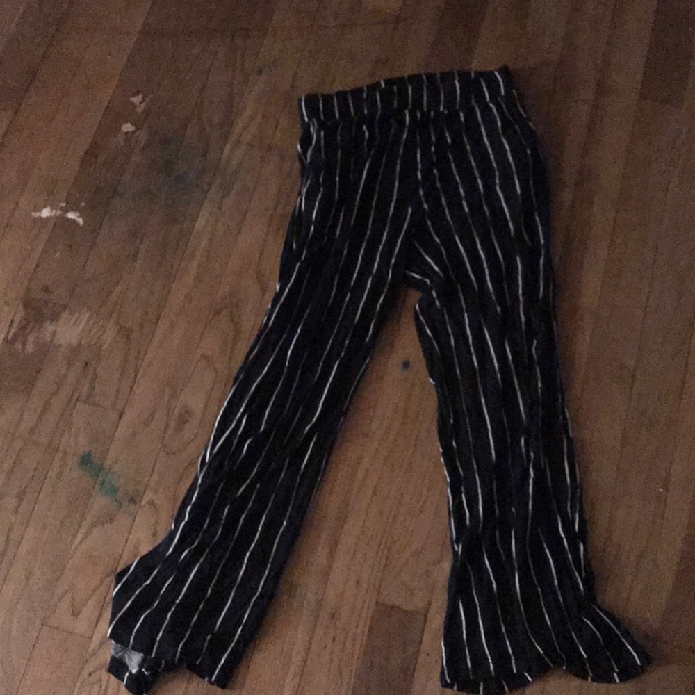 White and black striped pants with bell bottoms